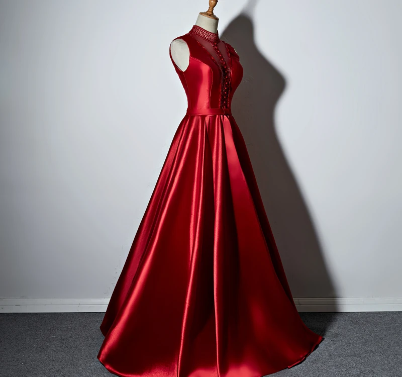 JaneVini 2018 Red Beading Long Bridesmaid Dresses A-Line High Neck Sleeveless Floor Length Plus Size Wedding Guest Dress Formal | Свадьбы и