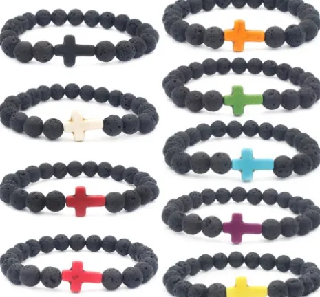 8 мм черный камень из вулканической лавы xb343 Крест Красный Синий Бирюзовый Йога