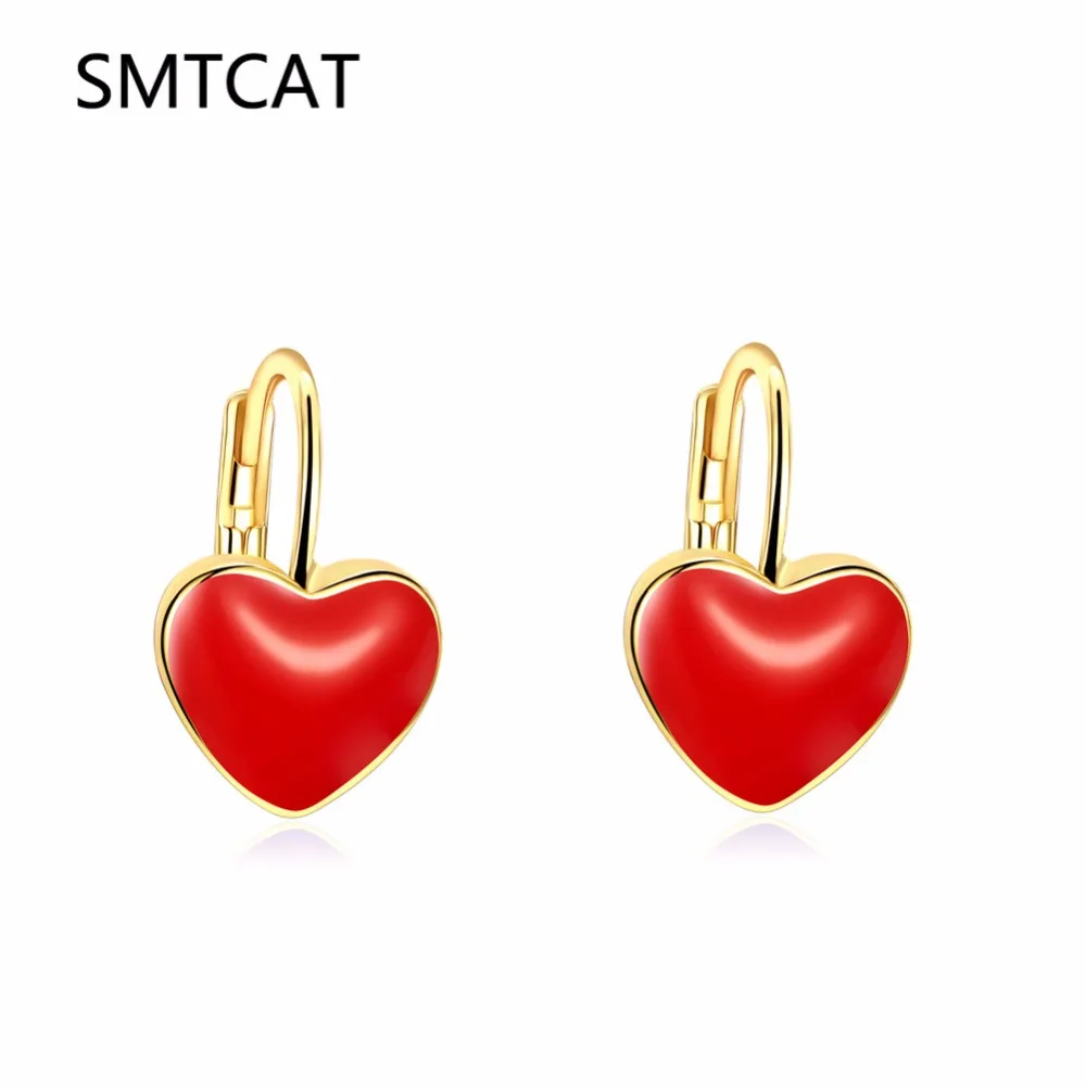 SMTCAT милые серьги, ювелирные изделия, золотой цвет, лаванден, фиолетовый/красный цвет, эмаль, сердце, Brincos для детей, девочек, детей, на день матери, подарки для мамы