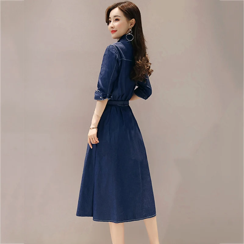 2018 Новое весеннее женское джинсовое платье осеннее винтажное модное тонкое