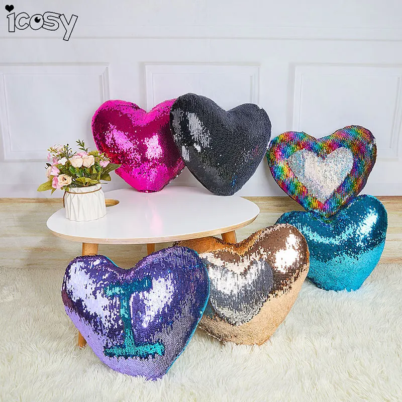 В форме сердца Радужная цветная Подушка русалка Чехол Декоративные подушки