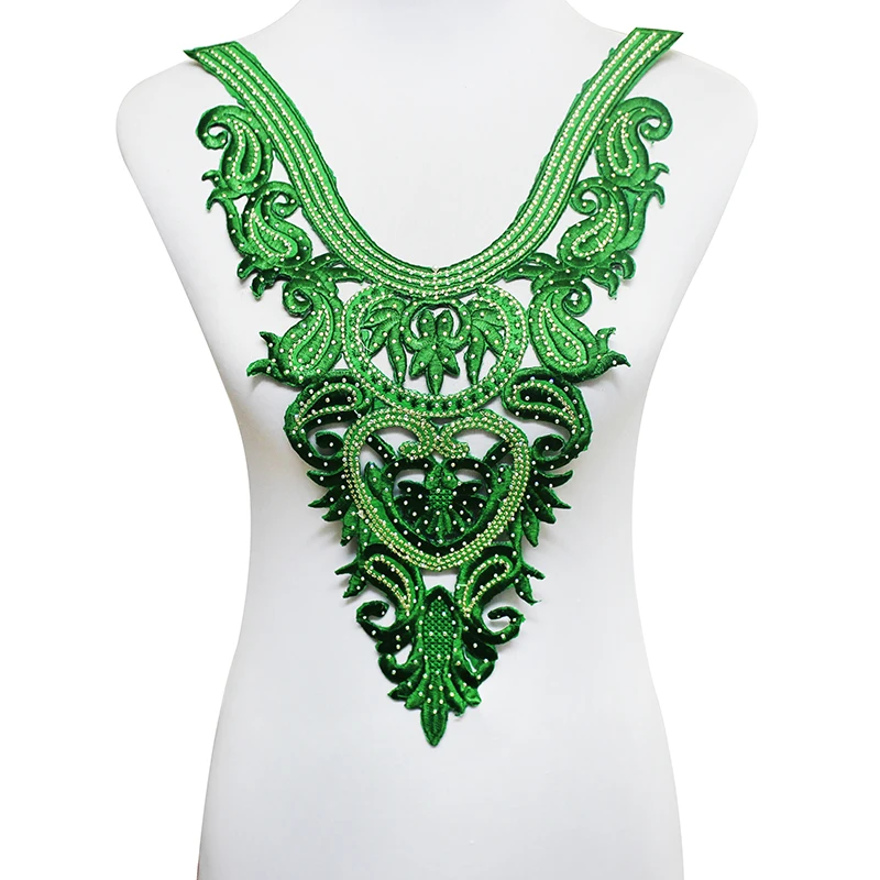 2 шт. стразы из бисера зеленые нашивки на воротник кружевной шнур вышитый патч с