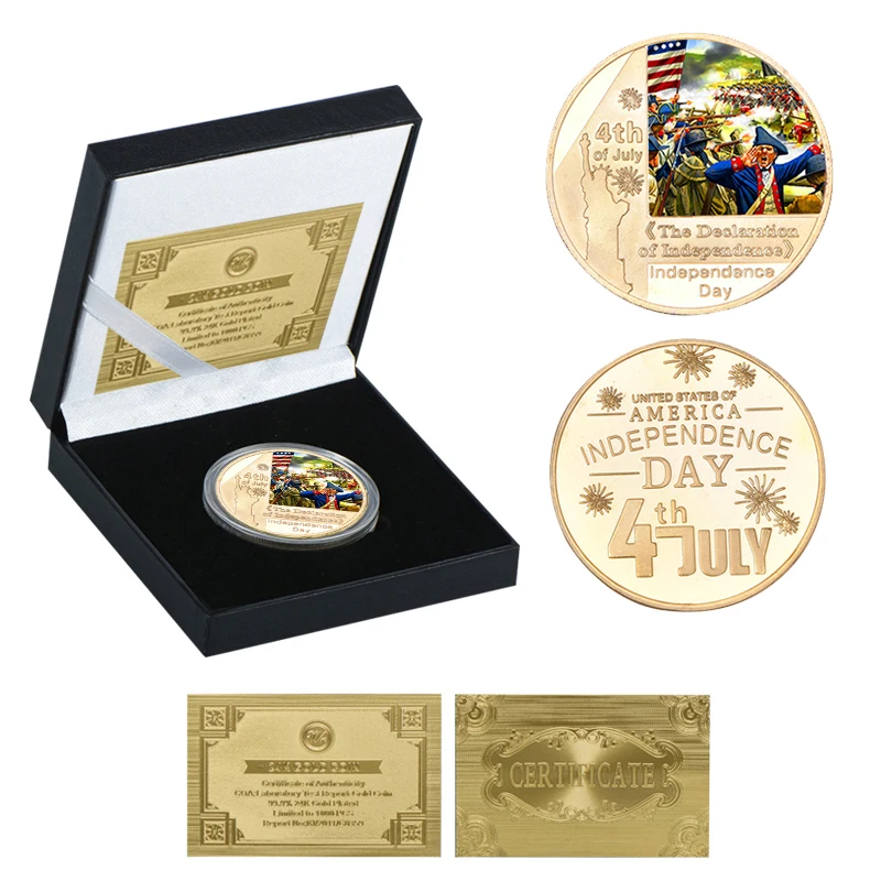 coin5 with box WR США 4 июля Золотой коллекционный набор монет с коробкой военный День Независимости сувенир монета медаль подарок пункт дропшиппинг - Цвет: coin5 with box