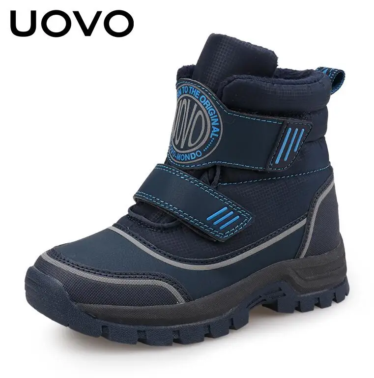 dark blue UOVO/ г. Зимние осенние ботинки для мальчиков Модная Нескользящая детская обувь теплые и удобные ботинки martin на Рождество, размер 26-39 - Цвет: dark blue