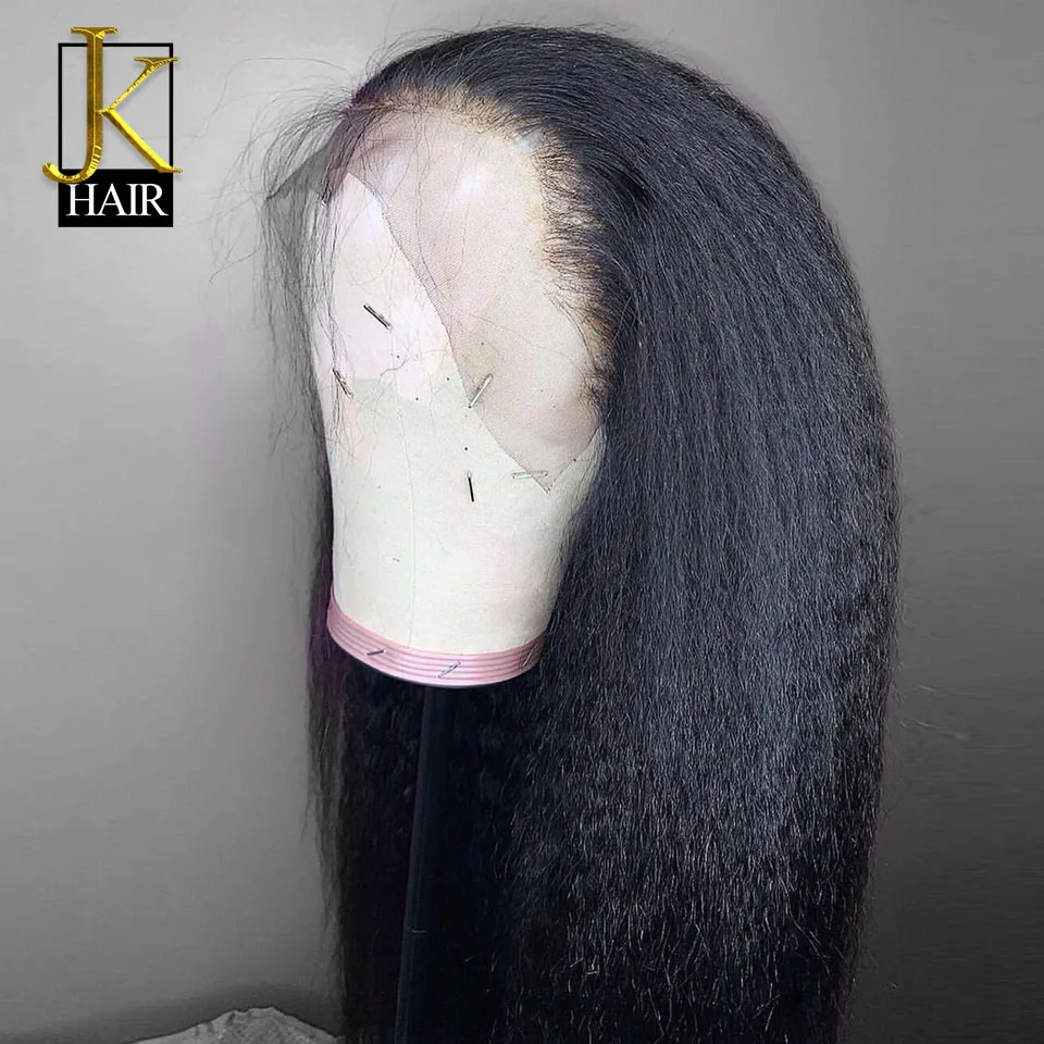 JK кудрявый прямой парик 13x4 Remy бразильский кружевной передний парик человеческих волос для женщин натуральный черный цвет парик с волосами младенца