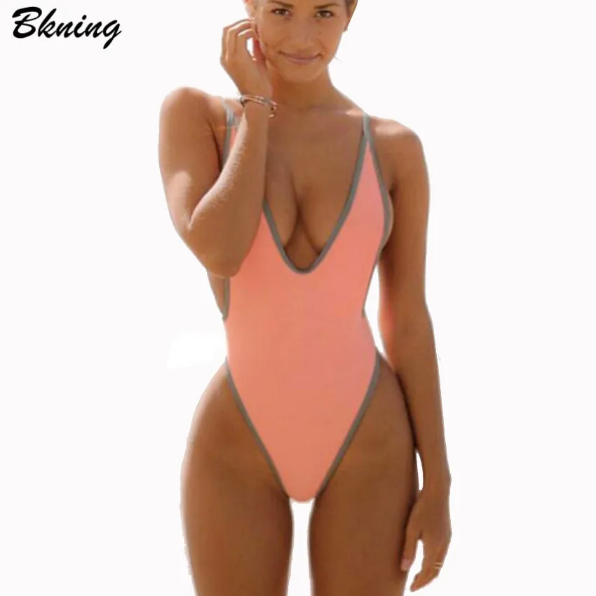 Pink Grey Bkning, стринги, купальник, одна деталь, одежда для плавания, женский купальник, женский купальный костюм, монокини с высокой посадкой, сексуальные пляжные костюмы для плавания - Цвет: Pink Grey