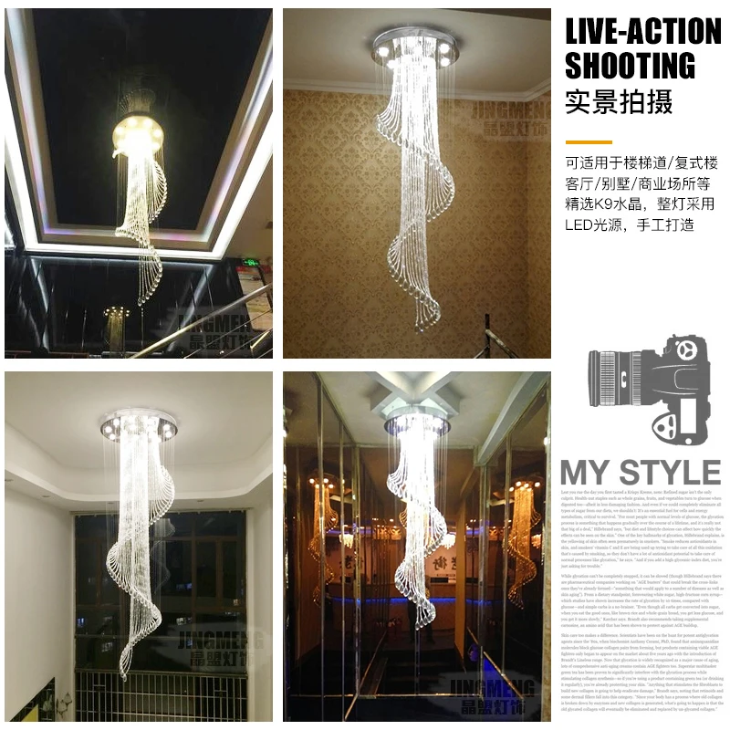 

Stairs chandeliers duplex buildings modern simplicity European style revolving stair long crystal lamps SJ12 ya74