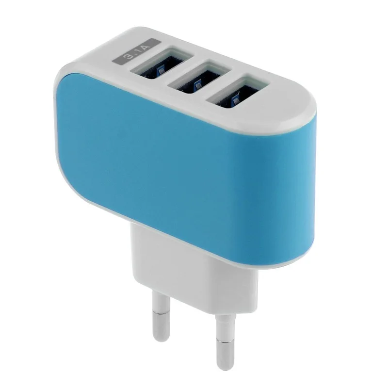 blue Путешествия USB 3-настенное зарядное устройство адаптер питания переменного тока Plug Светодиодный индикатор тройной зарядка через usb для iPhone SAMSUNG карамельный цвет ЕС - Цвет: blue