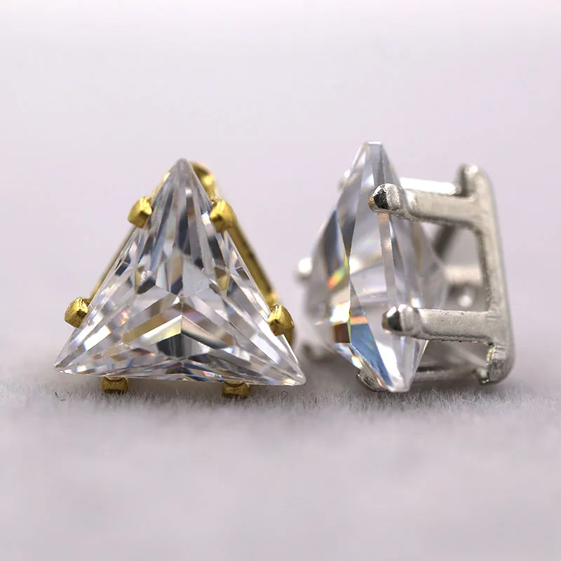 

8mm white Triangle shape flatback sew on rhinestones Zircon artificial gemstone with claw for DIY jewelry/earring Accessories