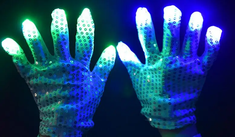LED Flashing Sequins Gloves Party Dance Finger Lighting Glow Light Up Gloves bar Halloween Christmas performance stage props