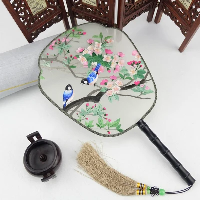 100% шелк тутового шелкопряда ручной работы Suzhou веер с вышивкой двухсторонняя