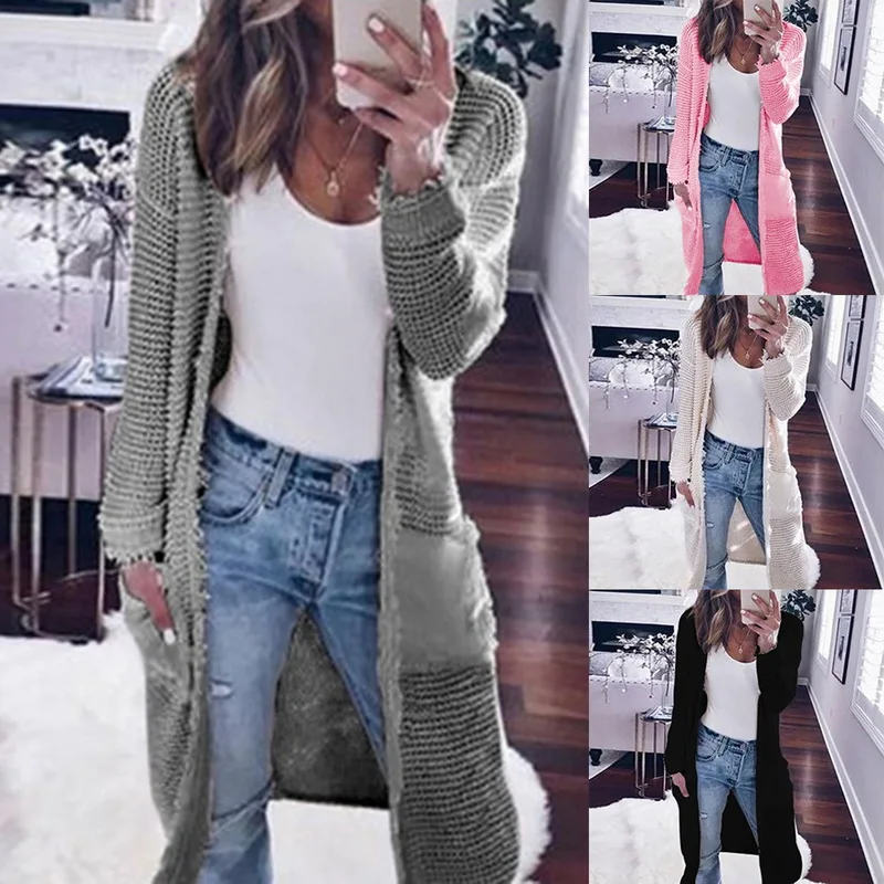 LASPERAL Женский Повседневный вязаный свитер пальто длинный кардиган зимняя одежда