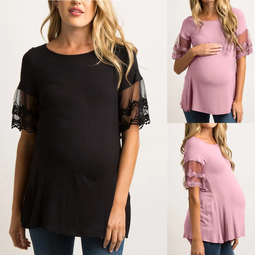  Women's Short Sleeve Lace Mesh Tops Breastfeeding Nusring Maternity Clothes Ropa Embarazada | Мать и ребенок