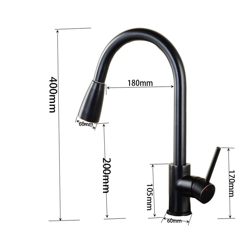 Полированный Черный латунный поворотный кухонный смеситель для раковины