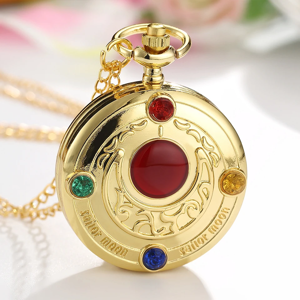 Япония Аниме Cardcaptor Сакура золотые карманные часы ожерелье Звезда драгоценный камень розовый кулон цепь часы для женщин Волшебные часы подарок для девочек