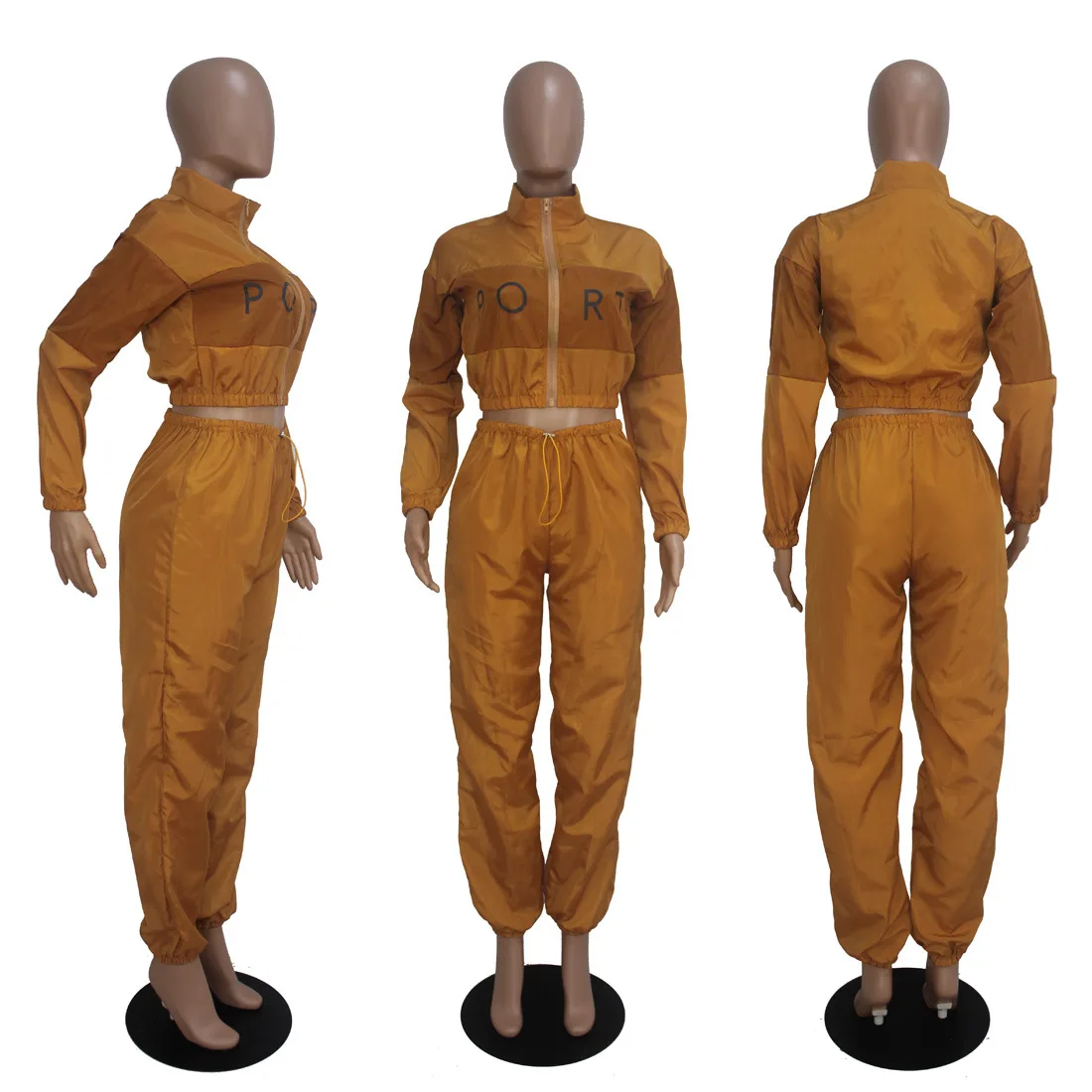 Новинка, Осенний комбинезон с длинным рукавом и буквенным принтом, короткая куртка, свободные длинные штаны, Женский комплект, повседневный спортивный костюм D9052