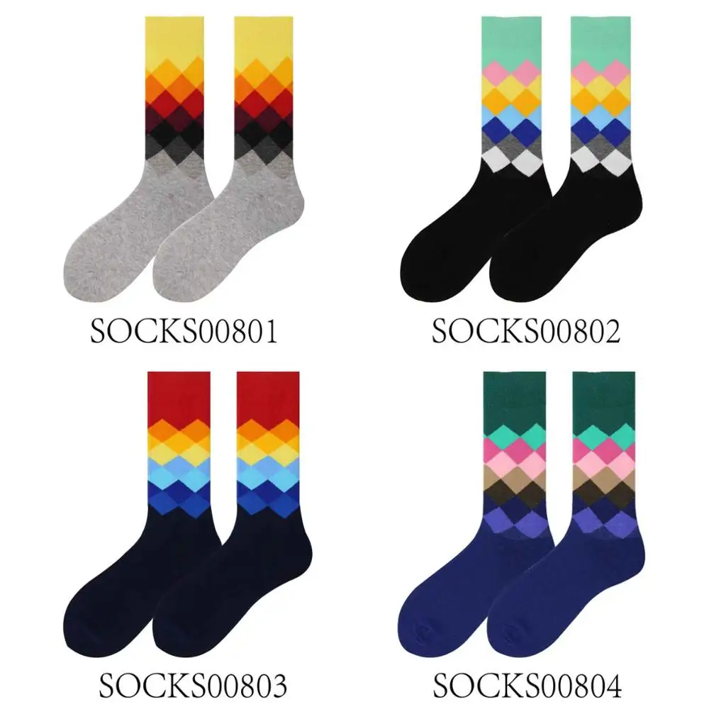 4pairs0801020304 Носки из чесаного хлопка для пары на весну, лето и осень, вечерние носки в горошек с рисунком в виде фруктов и бриллиантов для деловых поездок и отдыха - Цвет: 4pairs0801020304