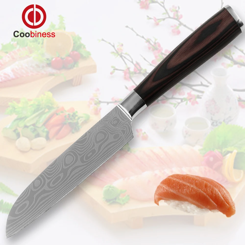 XYJ 5 inch santoku knife fine quality stainless steel kitchen laser Damascus veins blade very sharp tools new arrival | Дом и сад