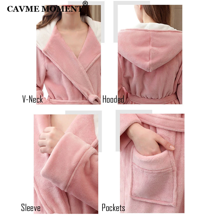 CAVME CUSTOM Logo Winter Bride Flannel Robe Women Hooded Long Kimono Bathrobe Bridesmaid Plus Size Dresses Nightgown