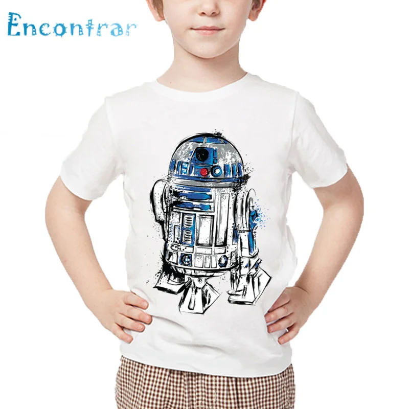 Детские Звездные войны Робот R2-D2 с BB-8 забавная футболка для маленьких мальчиков девочек короткий рукав Лето Топы Дети Повседневная футболка, HKP5193