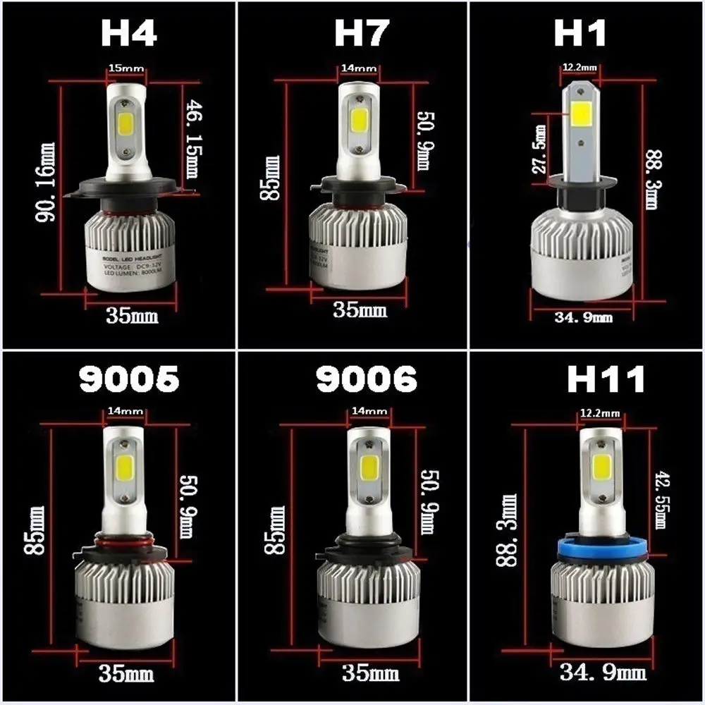 H4 H7 H11 H1 H3 9005 9006 COB 72W 8000LM Автомобильные светодиодные фары 6500K Светодиодные 12V 2