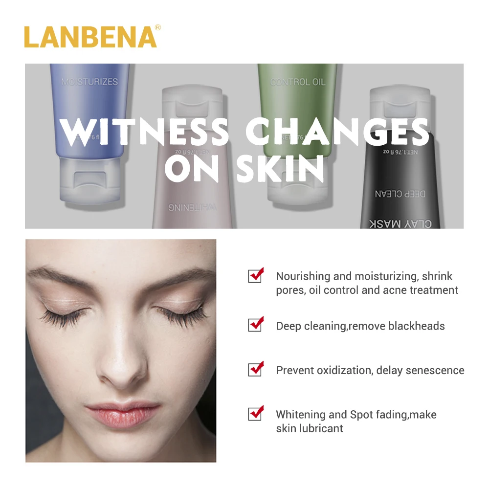 Ланбена Маска для лица по уходу за кожей Черные маски Мунг-бин Клей для лица Синяя ягода Роза Бамбуковый уголь Удаляет черные точки