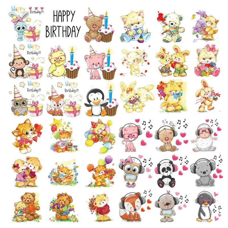 

Cute Animal Patch Set Iron-on Transfers Music Fox Owl Panda Patches for Kids Clothing DIY T-shirt Applique Heat Transfer Vinyl