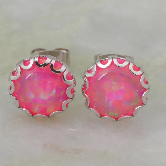 

Fashion Bijoux silver color jewelry Pink color Fire Opal stud Earrings women Fashion Jewelry E280