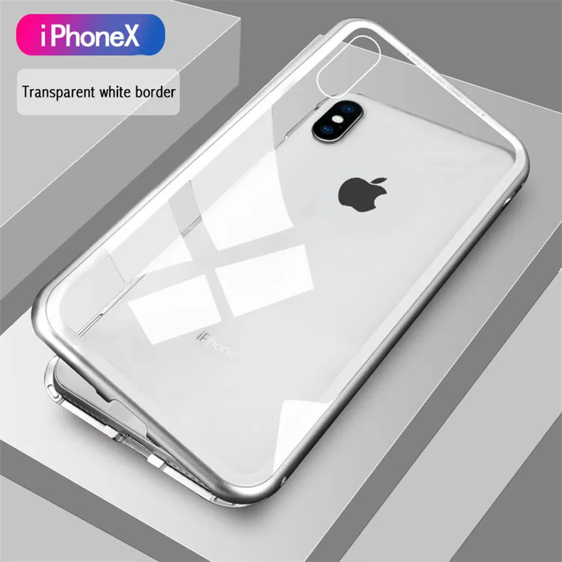 360 Полный Чехол магнитный металлический чехол для iPhone 11 Pro XS MAX XR X защитный чехол с закаленным стеклом для iPhone 7 8 6 6S Plus Coque - Цвет: White