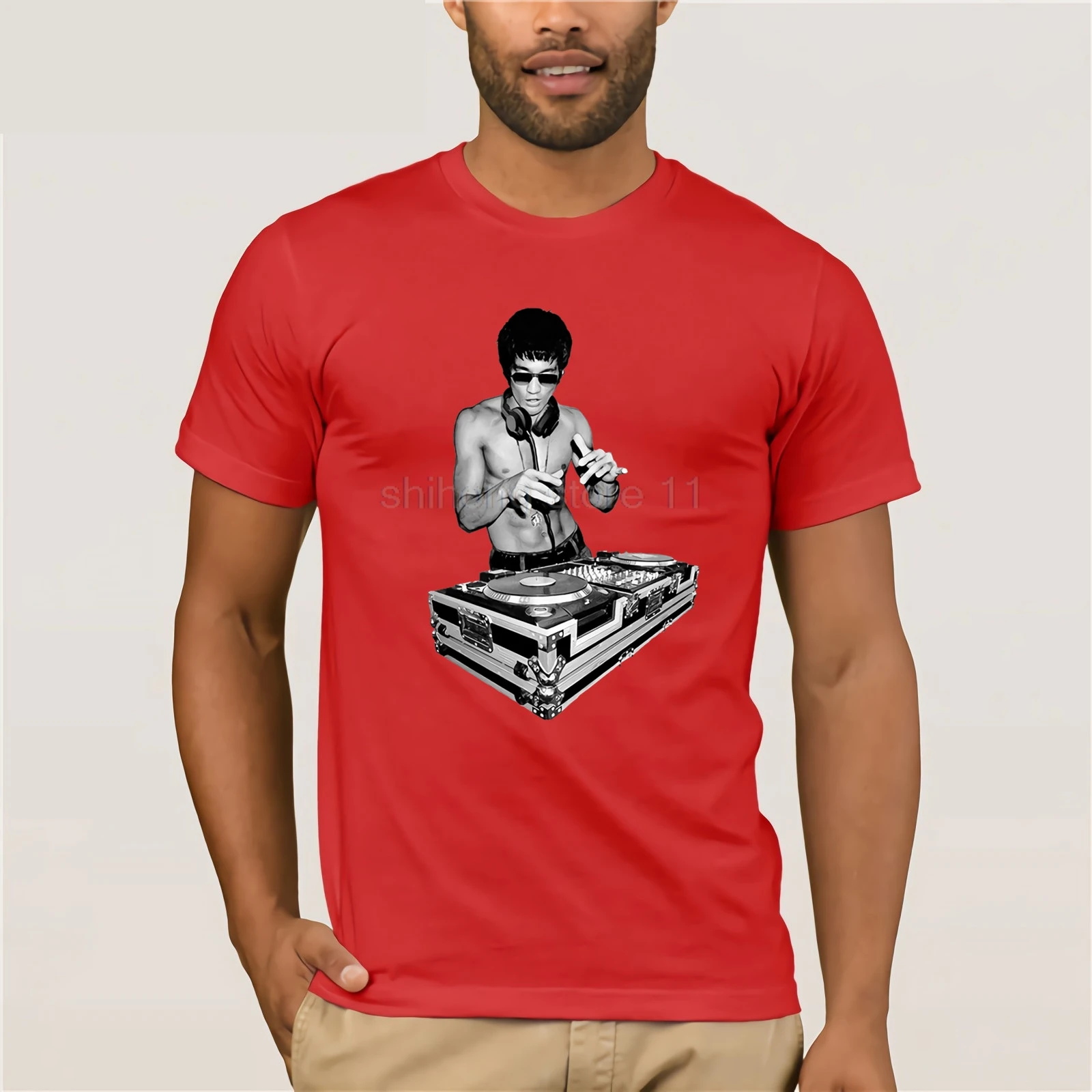 Брюс Ли Dj унисекс футболка. Забавные кинофанаты Tony Stark Kung Fu летняя Модная хлопковая Футболка с буквенным принтом Футболки с индивидуальными принтами - Цвет: red