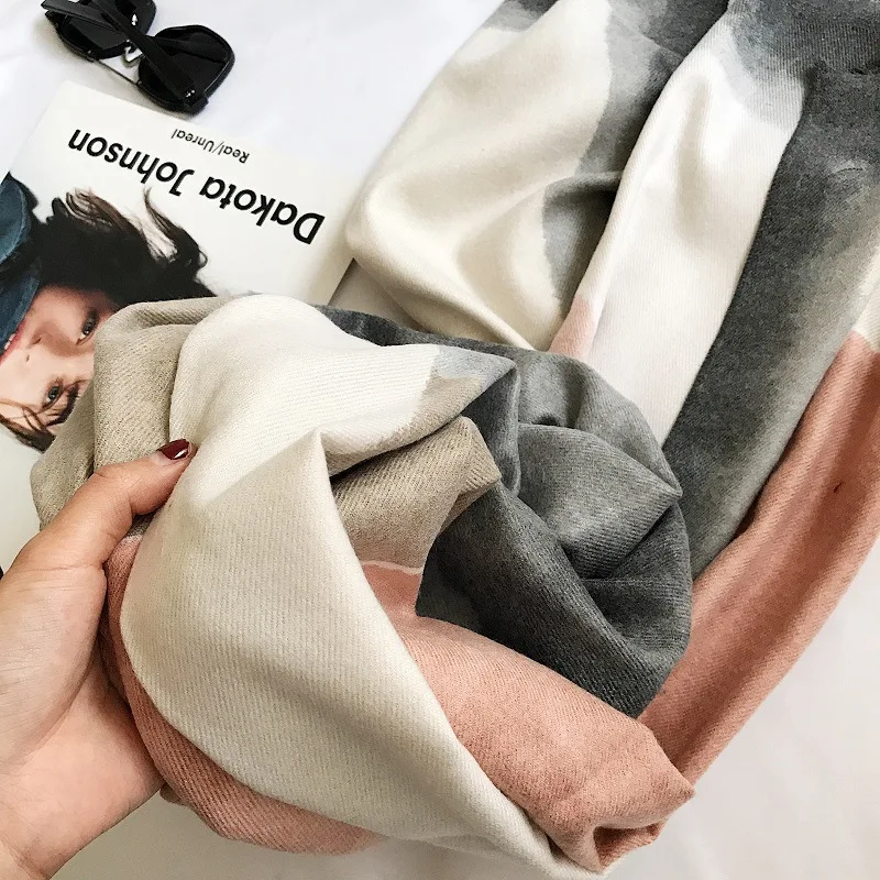 Новый корейский теплый шарф с узором в виде ореолов и цветов вязаный кашемировый