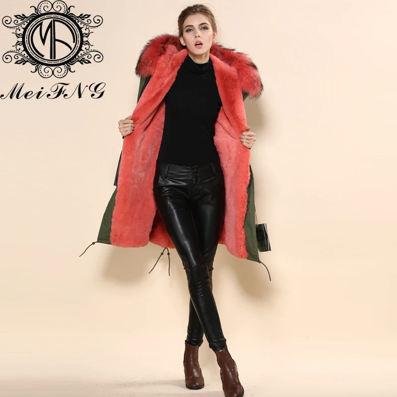 

2017 Brand Winter Jacket Women Army Green Casual Red Faux Fur Lining Coat Plus Size Oversize Parka Warm Raccoon Free Shipping