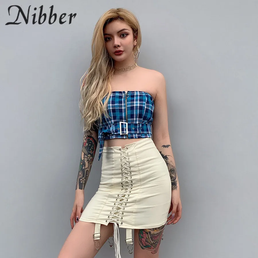Nibber, летние, синие, клетчатые, элегантные топы, женские майки, модные футболки, сексуальные, вечерние, короткий топ, для диких девушек, с открытыми плечами, бандо