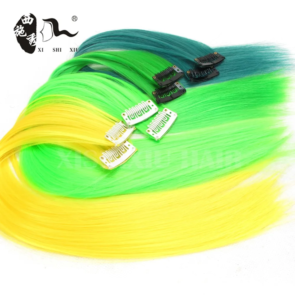 Single Clip In on Hair Extension Colorful Colored Punk Highlights Straight Synthetic Pieces 13 Colors Available 3pc |