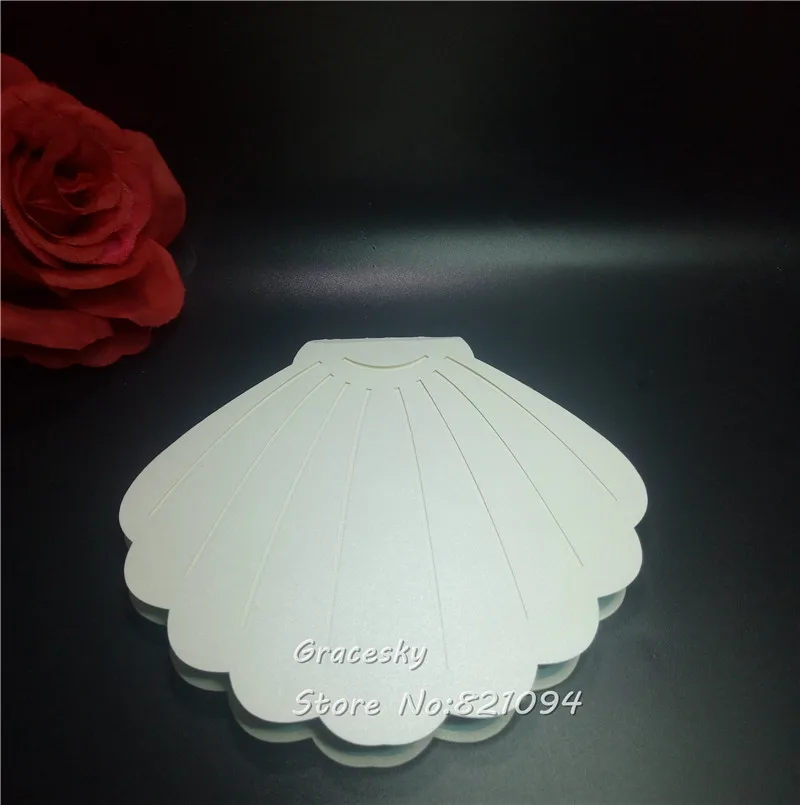 40pcs/lot Free Shipping Laser die Cut Creative Shell Design folded Paper Wedding Invitation Cards RSVP Cards text personalized