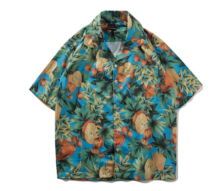 Summer Fashion Mens Hawaii Style Tree Print Short Sleeved Shirt Men Vintage Loose Hip Hop Shirt Hawaiian Shirts Ds50312