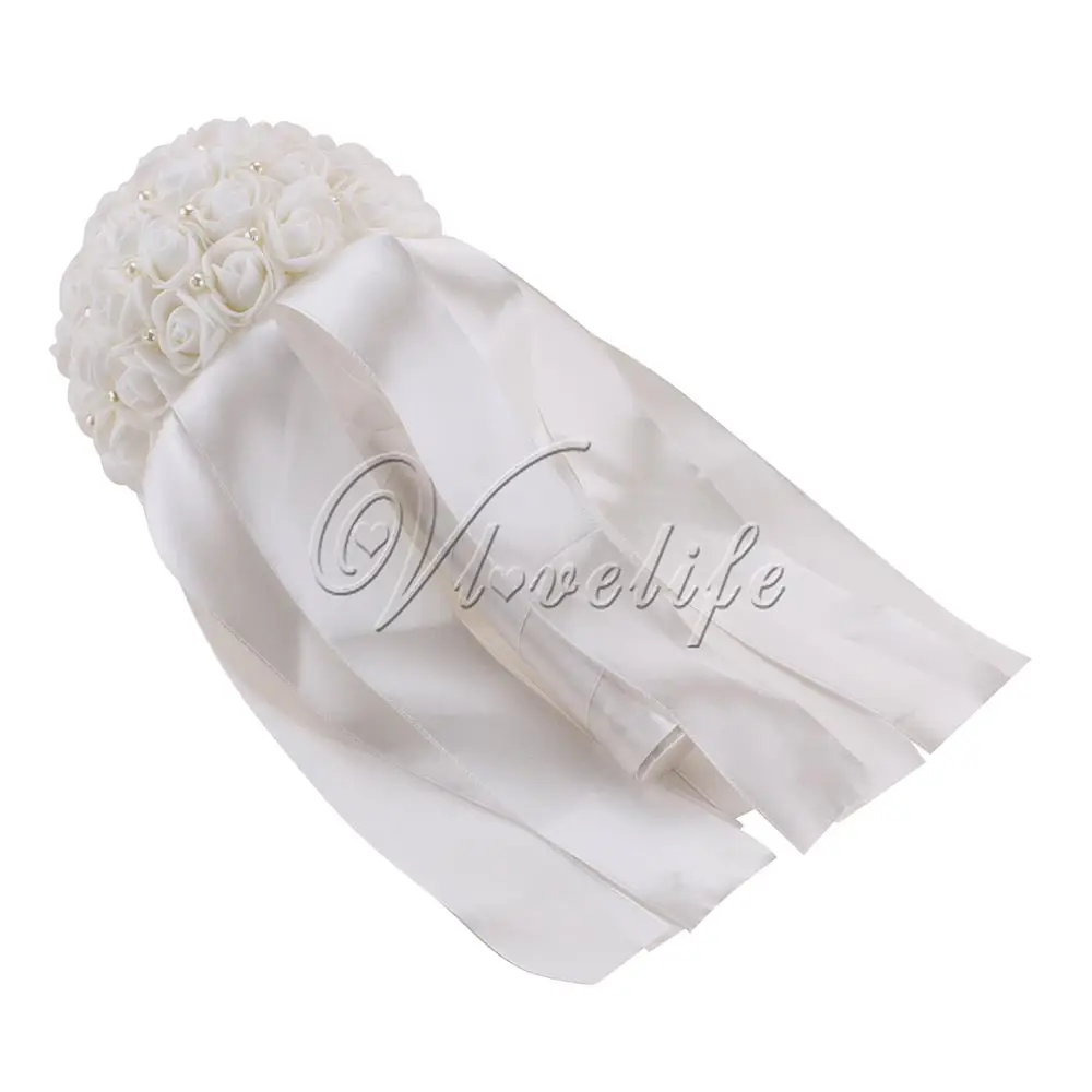 Новинка Свадебный букет невесты искусственный цветок розы лента с жемчугом