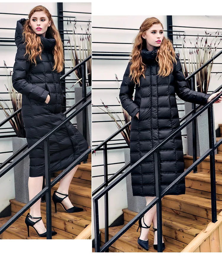 Женские новые зимние длинные теплые пальто 90% белое пуховое Eiderdown Верхняя одежда