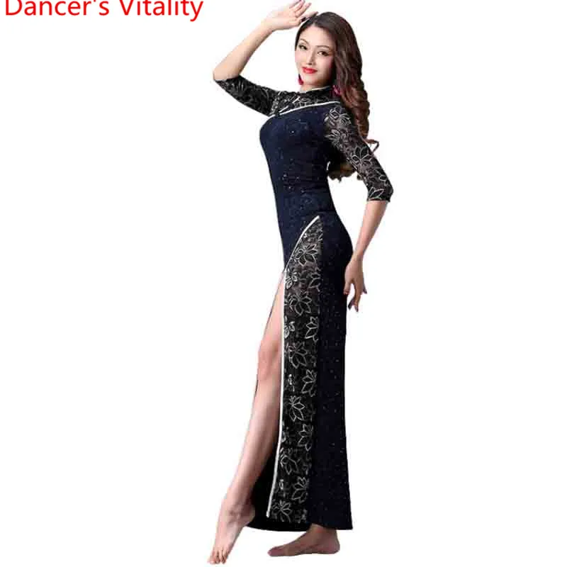 Зимнее женское платье для танца живота с полурукавами блестками костюм