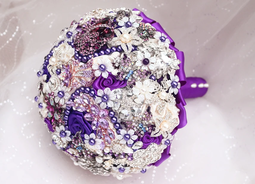 JaneVini роскошный кристалл горный хрусталь элегантный фиолетовый Свадебный букет