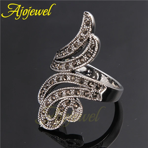Женское Винтажное кольцо Ajojewel черное с фианитами | Украшения и аксессуары