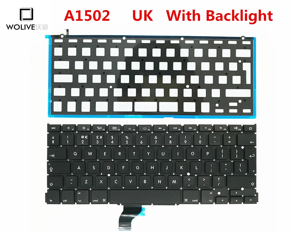 

Оригинальная новая английская клавиатура A1502 для Macbook Pro Retina 13 дюймов 2012-2015 года с подсветкой, языковая версия, замена для Великобритании