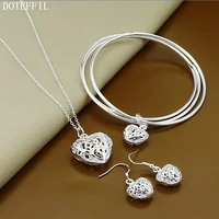 doteffil 925 sterling silver heart ball necklace bangle earring set for woman wedding engagement party fashion charm jewelry