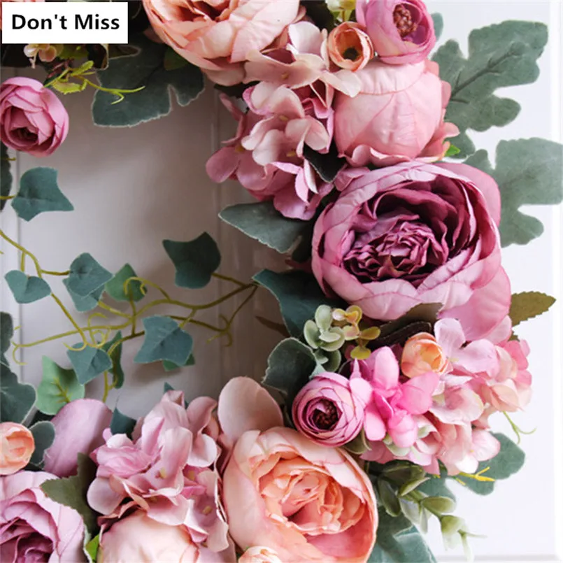 

Silk Peony Artificial Flower Wreath Hawaiian Flores Garland for Wedding Home Decoration Diy Party Christmas Wreath Kerstkransen