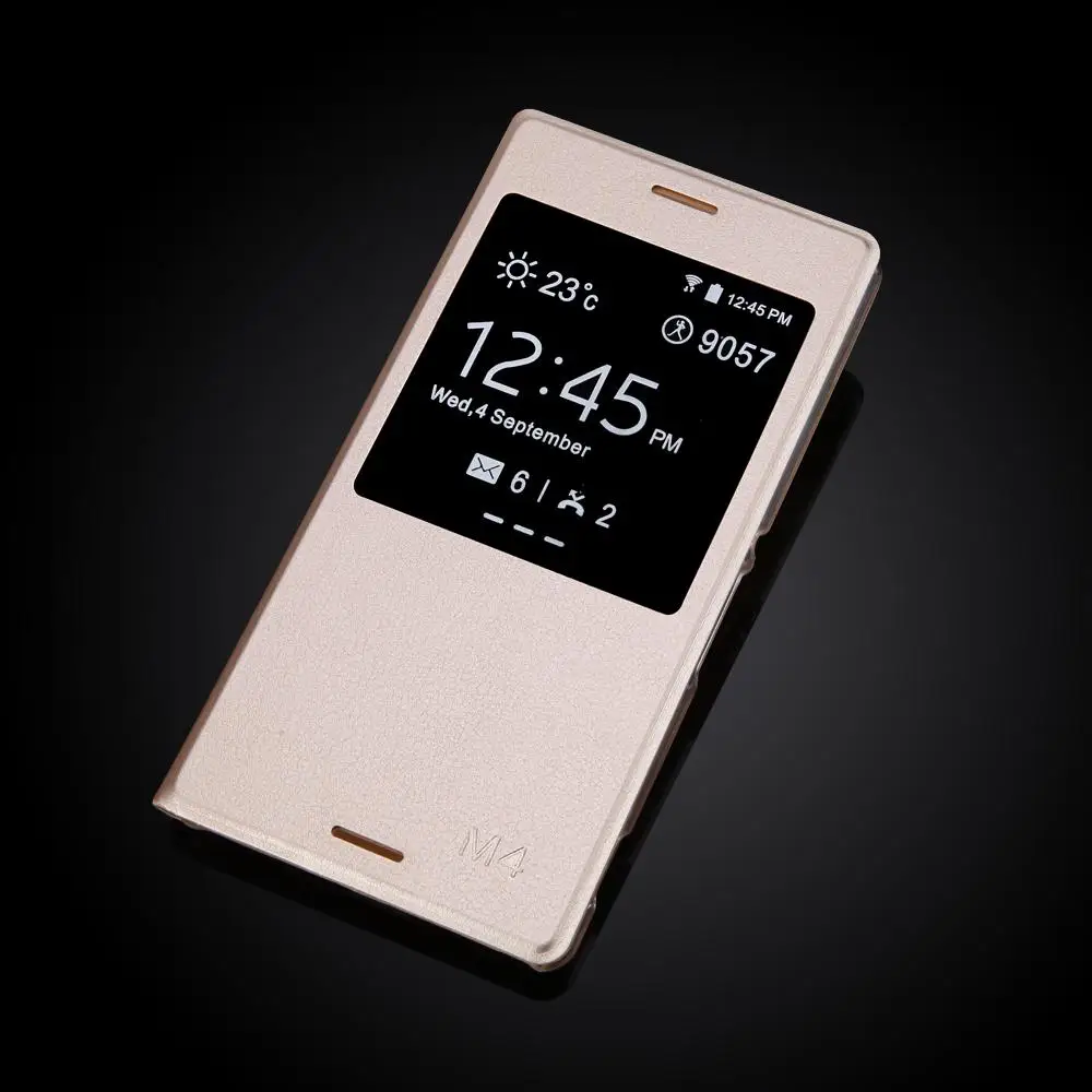 Золотой M4 Aqua роскошный кожаный ультра тонкий чехол для телефона для sony Xperia M4 Aqua E2303 E2333 E2353 Чехол-книжка с окошком - Цвет: Золотой