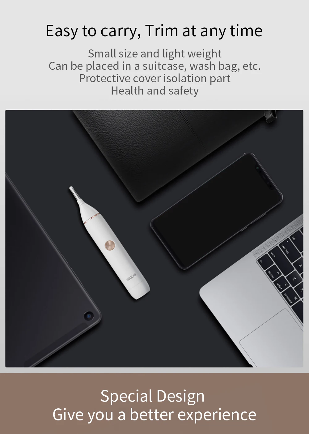 Xiaomi Mi, Soocas, триммер для волос в носу, IPX5, водонепроницаемый, для мытья тела, машинка для стрижки бровей, беспроводная, носовой очиститель для мужчин, wo men