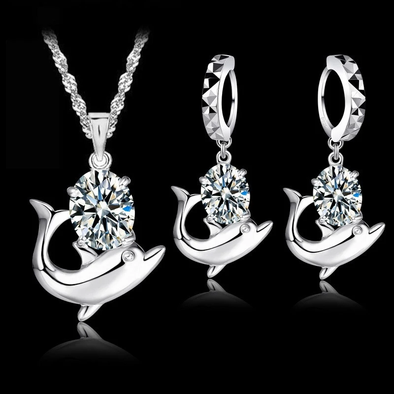 Женский ювелирный комплект из колье и серёг серебра 925 пробы|jewelry set 925|cubic zirconia jewelry