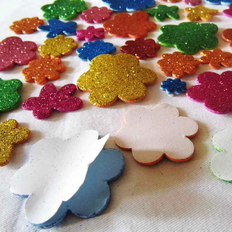 1bag/LOT,Glitter flower foam stickers Baby room decoration Early learning educational toys Kindergarten craft diy toys cheapOEM