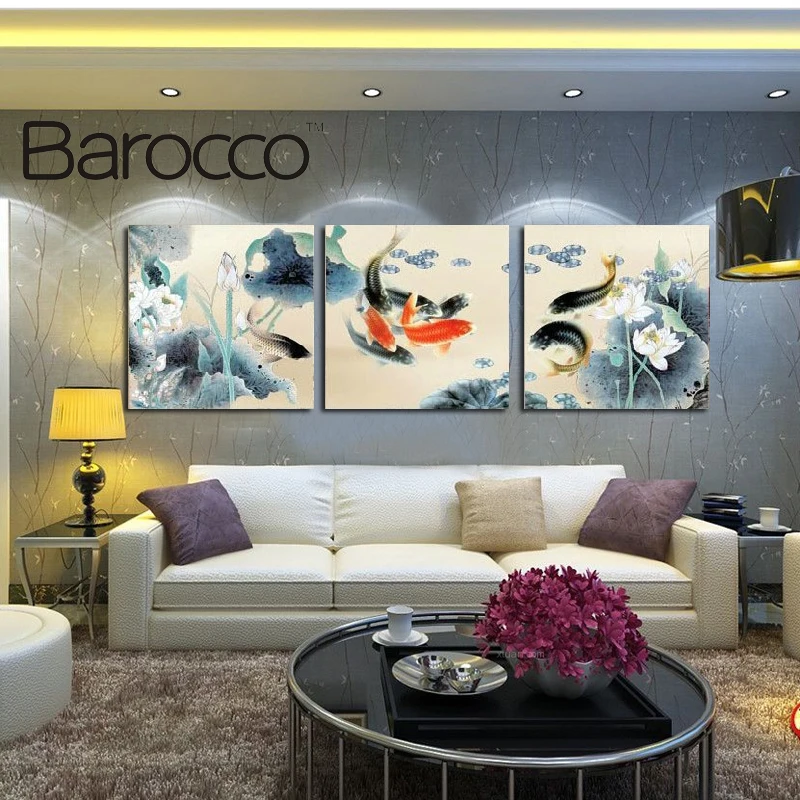 Современная модная искусственная кожа на холсте лотос рыба пейзаж гостиная