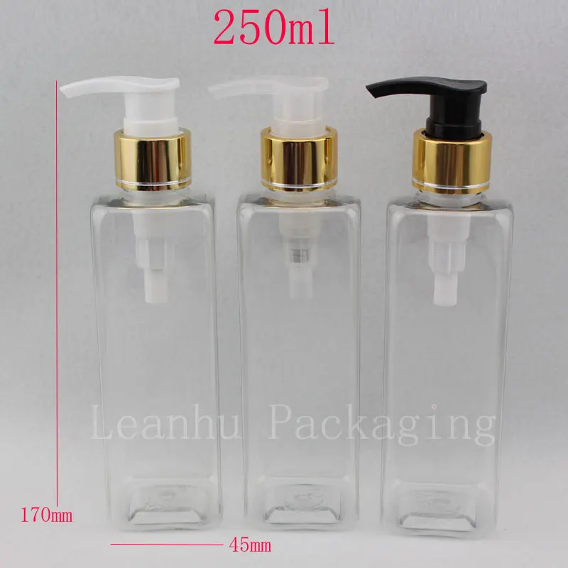 250ml X 25 transpaernt square empty shampoo pump container  liquid soap dispenser cosmetic bottle  ,transparent plastic bottle
